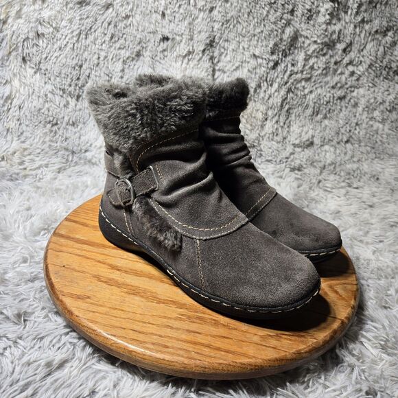 Bare Traps Gray Leather Boots Womens Size 9M Extreme Faux Fur Lined Side Zip Up - Picture 1 of 10